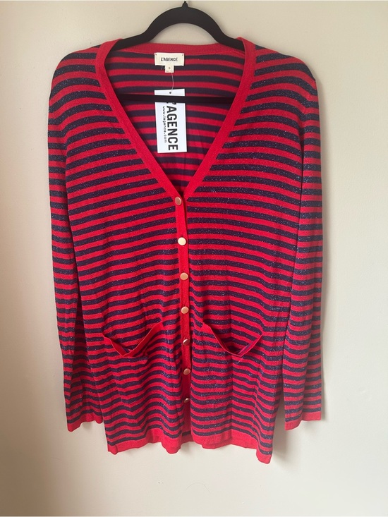 L'AGENCE Sweaters - L’AGENCE Metallic Stripe Gold Button Cardigan Sweater NWT Size S